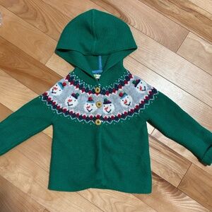 Baby Boden Snowman Fair Isle Hooded Cardigan